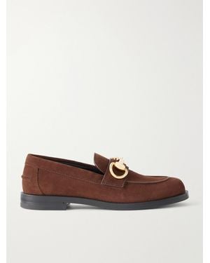 Gucci Emily Moccasin Horsebit-Detailed Suede Loafers - Brown