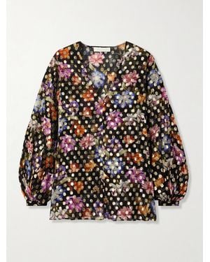 Borgo De Nor Stellan Floral-Print Metallic Fil Coupé Chiffon Blouse - Black