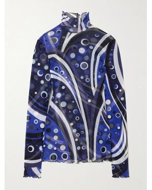 Emilio Pucci Haut À Col Montant En Tulle Imprimé - Bleu
