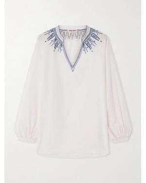 Emporio Sirenuse Iliza Bluse Aus Einer Baumwoll-Seidenmischung Mit Stickereien Und Zierperlen - Weiß