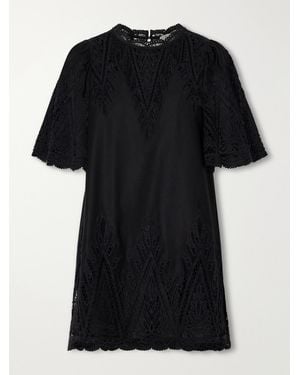 Sea Vali Guipure Lace-Trimmed Cotton-Twill Mini Dress - Black
