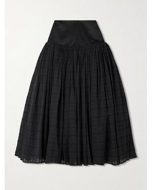 Abadia Maxirock Aus Kariertem Gaze Mit Falten Und Satinbesatz - Schwarz