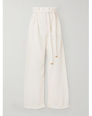 Loro Piana Tristin Belted Checked Cotton-Blend Wide-Leg Pants - White