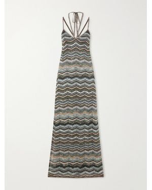 Missoni Striped Metallic Crochet-Knit Maxi Dress - White