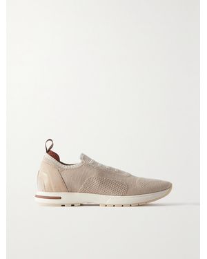 Loro Piana Flexy Leather-Trimmed Wool-Blend Trainers - Natural