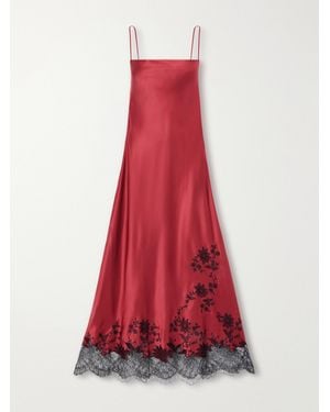 Carine Gilson Lace-Trimmed Silk-Satin Maxi Dress - Red