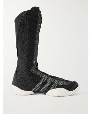 adidas Originals Y-3 Regu Leather And Suede-Trimmed Mesh Knee Boots - Black