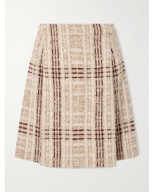 Loro Piana Stefanie Pleated Checked Wool-Blend Tweed Mini Skirt - Natural