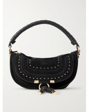 Chloé Marcie Mini Studded Suede Tote - Black