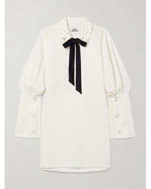Kika Vargas Malala Tie-Detailed Faux Pearl-Embellished Crepe Mini Dress - Natural