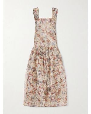 KHAITE Amello Floral-Print Silk-Organza Midi Dress - Natural