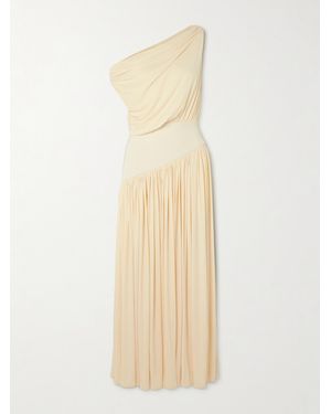 Abadia Gwen One-Shoulder Asymmetric Draped Jersey-Trimmed Stretch-Bamboo Maxi Dress - Natural