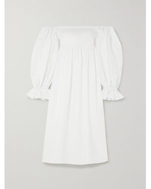 Sleeper Net Sustain Atlanta Off-The-Shoulder Shirred Linen Midi Dress - White