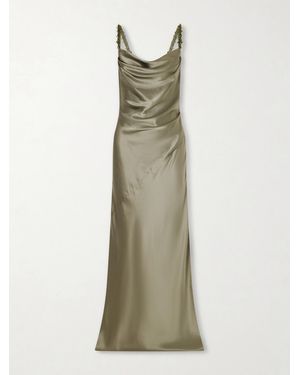 Balmain Shoulders Embellished-Linen Maxi Dress - Green