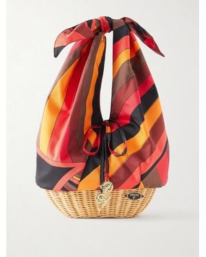 PUCCI Picnic Embellished Bamboo-Trimmed Silk-Twill Clutch - Orange