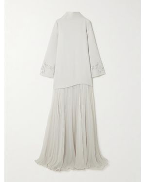 Marmar Halim Layered Embellished Crepe And Plissé-Georgette Gown - White