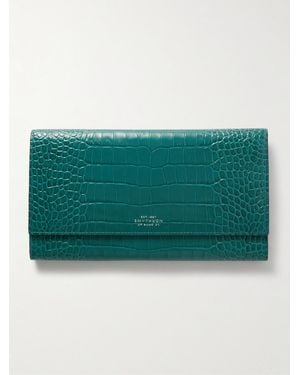 Smythson Portefeuille De Voyage En Cuir Effet Croco Marshall - Vert