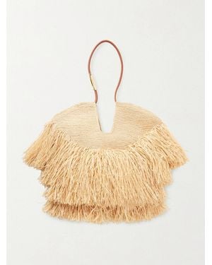 Zimmermann Goldentime Medium Fringed Leather-Trimmed Raffia Tote - Natural