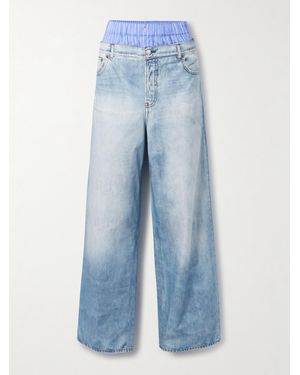 Acne Studios Trompe L'Oeil Printed Cotton-Poplin Wide-Leg Pants - Blue
