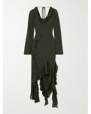 Acne Studios Open-Back Asymmetric Draped Ruffled Crepe Dress - Green