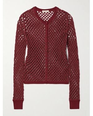 DIOTIMA Zora Bead-Embellished Crocheted Cotton-Blend Cardigan - Red