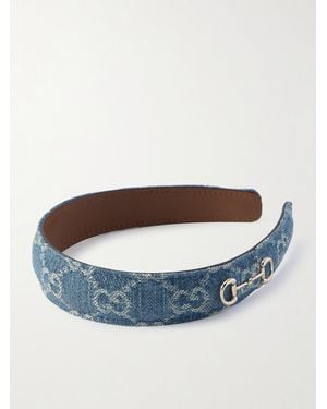 Gucci Horsebit-Detailed Denim-Jacquard Headband - Blue