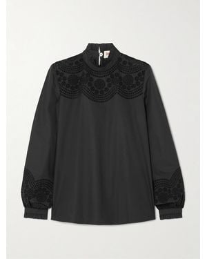 Emporio Sirenuse Mona Broderie Anglaise Cotton-Blend Poplin Blouse - Black