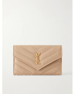 Saint Laurent Cassandre Matelassé Textured-Leather Cardholder - Natural