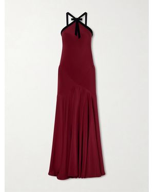 Rodarte Bow-Detailed Velvet-Trimmed Silk-Crepe Gown - Red