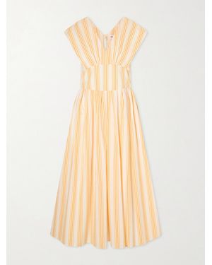 Rosie Assoulin In Full Bloom Gathered Striped Cotton-Taffeta Midi Dress - Natural