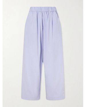 St. Agni Everyday Cotton-Blend Poplin Wide-Leg Pants - Blue