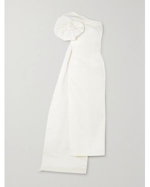 Safiyaa Briannie Strapless Faille-Trimmed Stretch-Crepe Gown - White