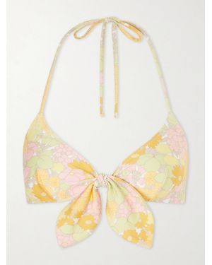 Chloé Knot-Detailed Floral-Print Bikini Top - Metallic