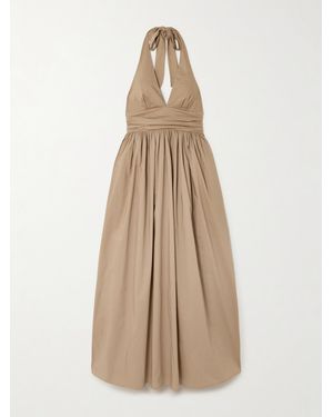 Matteau Gathered Organic Cotton-Poplin Halterneck Maxi Dress - Natural