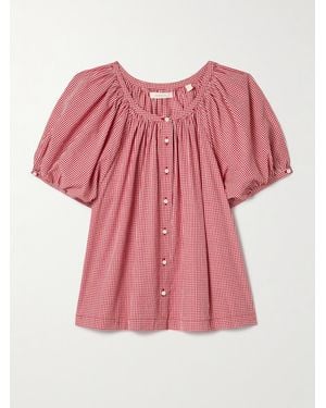 Doen June Gathered Gingham Organic Cotton-Voile Blouse - Pink