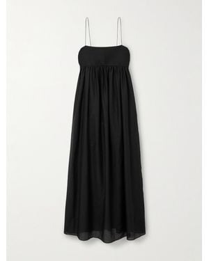Matteau Pintucked Organic Cotton And Silk-Blend Maxi Dress - Black
