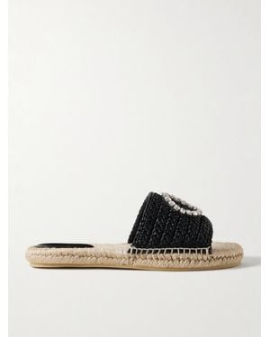 Gucci Cora Crystal-Embellished Raffia Espadrille Sandals - Black