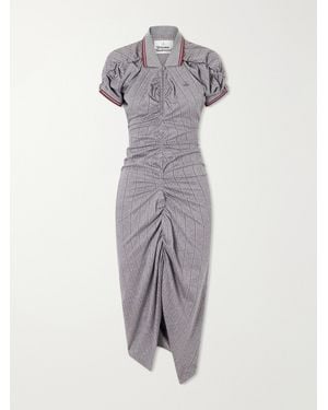 Vivienne Westwood Logo-Embroidered Striped Gathered Cotton Jersey Midi Dress - Grey