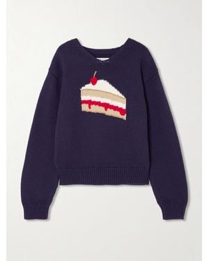 JW Anderson Pullover Aus Einer Baumwollmischung Mit Intarsienmotiv Und Applikation - Blau