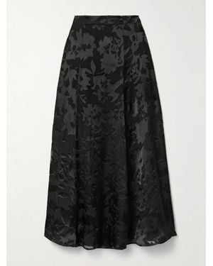 Adam Lippes Emi Devoré-Satin Midi Skirt - Black
