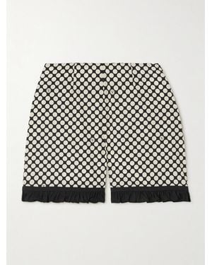 Valentino Garavani High-Rise Ruffled Polka-Dot Cotton-Poplin Shorts - Grey