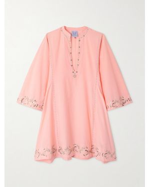 Thierry Colson Rachel Embellished Embroidered Cotton And Silk-Blend Coverup - Pink
