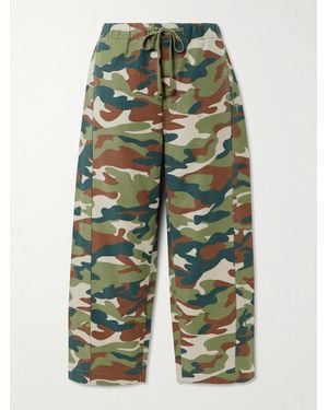 Mother The Drawn Half-Pipe Ankle Camouflage-Print Cotton Wide-Leg Trousers - Green