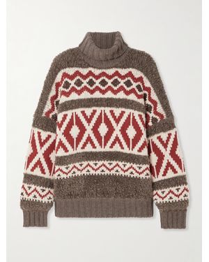 Brunello Cucinelli Rollkragenpullover Aus Einer Mohairmischung Und Jacquard-Strick Aus Einer Woll-Kaschmirmischung - Rot