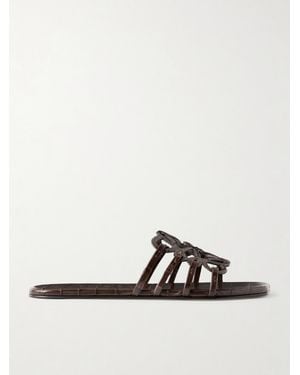 Loewe Petal Anagram Croc-Effect Leather Slides - Brown
