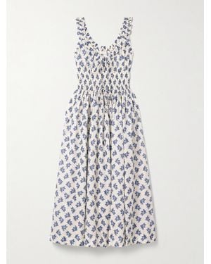 Doen Emmaretta Midikleid Aus Biobaumwoll-Voile Mit Blumenprint Und Raffungen - Weiß