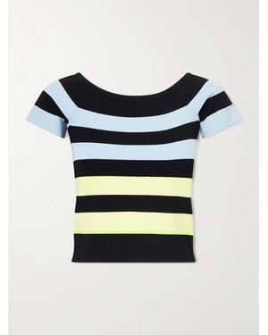 Christopher John Rogers Off-Shoulder Striped Jersey Top - Blue
