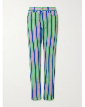 Versace Striped Paneled Mid-Rise Straight-Leg Jeans - Blue
