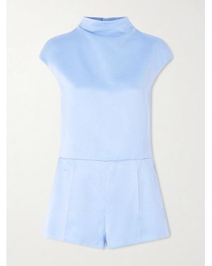 Tom Ford Open-Back Cotton And Silk-Blend Duchesse-Satin Turtleneck Playsuit - Blue