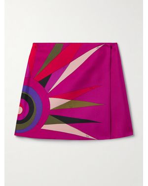 PUCCI Wrap-Effect Printed Silk-Twill Mini Skirt - Pink